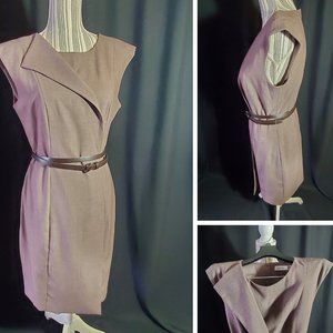 Calvin Klein Belted Dress Woven, Sleeveless, 6, Brown (Taupe)